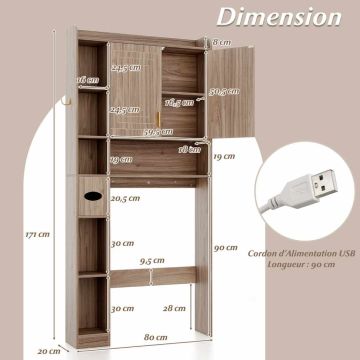 Bathroom cabinet mounted above the toilet, 2 doors, 6 open compartments, 80 × 171 × 20 cm
