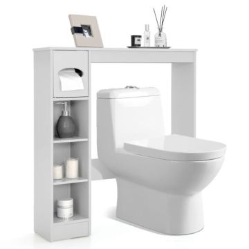 WC:n yläpuolelle sijoitettava kaappi, WC-paperitelineellä, Valkoinen, 76,2 × 20,32 × 81,28 cm
