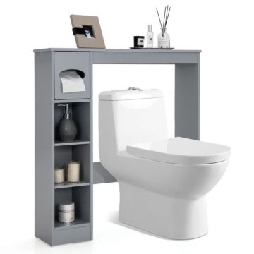 WC:n yläpuolelle sijoitettava kaappi, WC-paperitelineellä, Valkoinen/harmaa, 76,2 × 20,32 × 81,28 cm