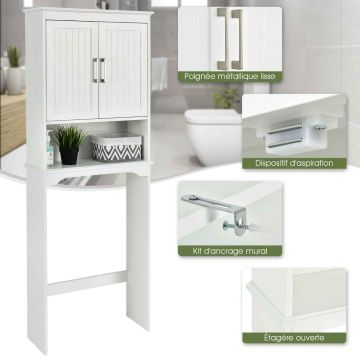 Bathroom cabinet above the toilet, 2 doors and 3 shelves, 63.5 × 22.86 × 167.64 cm