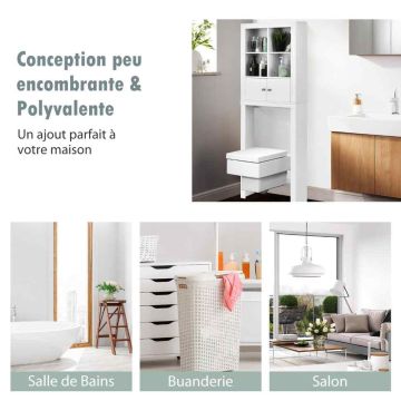Bathroom cabinet above the toilet, 4 open compartments and 2 doors, 60 × 20 × 165 cm