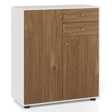Kitchen buffet cabinet, 3 shelves, 2 doors, 2 drawers, White/multicoloured, 74 × 85.5 × 35 cm