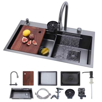 Кухонная мойка VEVOR 28T854622RB2, 1 чаша, Чёрная, 85 × 46 × 23,6 см