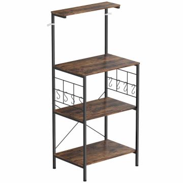Кухонная полка, 4 яруса, 8 крючков, коричнево-чёрная, 60 × 134,5 × 42 см