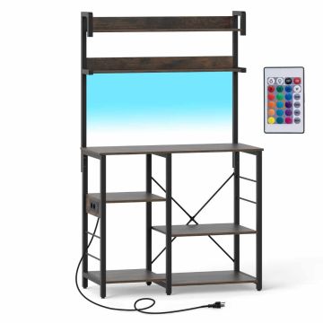 Keittiöhylly, 5-tasoinen, latausasemalla ja RGB LED -valaistuksella, 90 × 40,5 × 147 cm