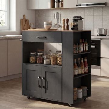 Kitchen island cart, with 3-tier spice rack, 75 × 46 × 90.5 cm