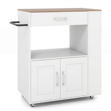 Kitchen island cart, with tabletop and spice rack, White/brown, 75 × 46 × 90.5 cm