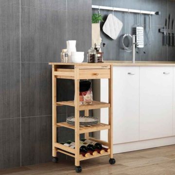 Kitchen serving cart, 1 drawer, 2 shelves, 40.64 × 81.28 × 36.83 cm