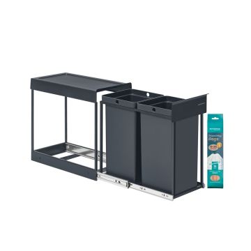 SONGMICS Kitchen Trash Can, 2 × 15 l, Gray, 48.6 × 25.4 × 44 cm