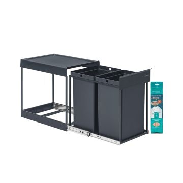 SONGMICS Kitchen Waste Bin, 2 × 20 l, Grey, 48.6 × 32.4 × 44 cm