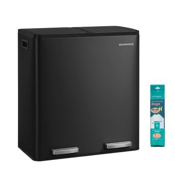 SONGMICS LTB160 Kitchen Trash Can, 2 × 30 l, Black, 59.1 × 36.5 × 62.7 cm