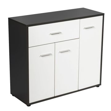 Kitchen side cabinet, with drawer and adjustable shelf, White/grey, 87.6 × 69.9 × 30.5 cm
