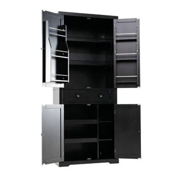 Kitchen cabinet, 1 drawer, 2 sliding trays, Black, 77 × 184 × 40 cm