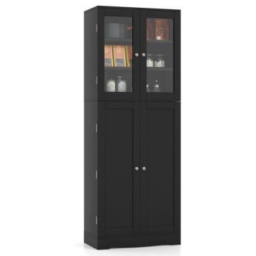 Kitchen cabinet, 2 door sections, 7 compartments, Black, 60 × 161.5 × 31.5 cm