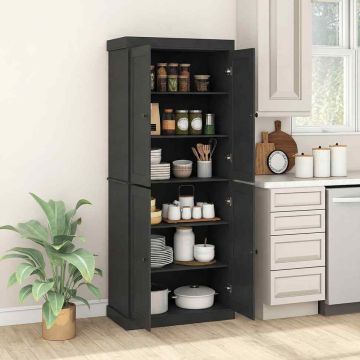 Kitchen cabinet, 4 doors, 6 levels, Black, 76 × 185 × 40 cm