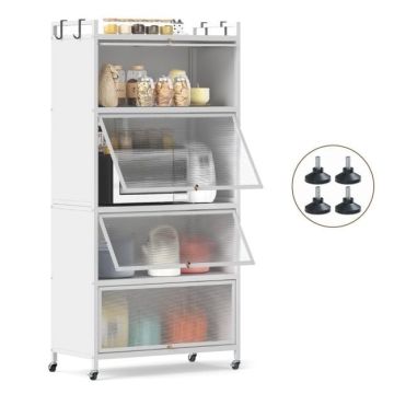 Kitchen cabinet, 5 levels, 4 doors, Black/white, 80.5 × 40 × 162 cm
