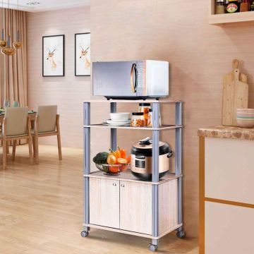 Kitchen cabinet on casters, 2 open shelves, lockable cabinet, 60 × 98 × 40 cm