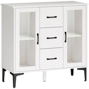 Keittiökaappi Aosom, 3 laatikkoa, 2 lasiovea, 90 × 86 × 38 cm