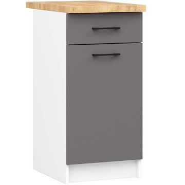 Keittiökaappi OLIWIA S40 SZ1, 1 laatikko ja 1 saranoitu ovi, valkoinen/harmaa, 40 × 85 × 46 cm