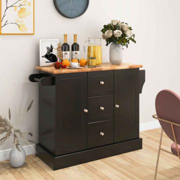 Kitchen island cabinet trolley, 2 cabinets, 3 drawers, 127 × 92 × 46 cm