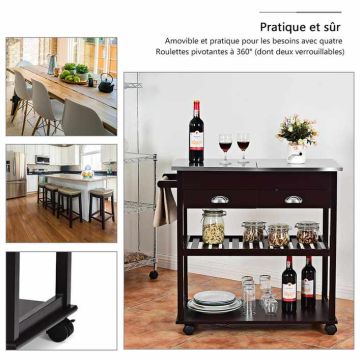 Kitchen cabinet, with 2 drawers and casters, 88 × 81 × 41 cm