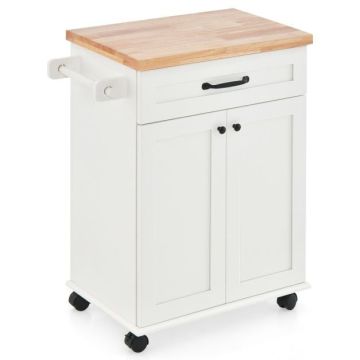 Kitchen trolley, 3-position shelf and drawer, White, 66 × 40 × 85 cm