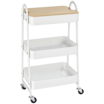 Кухонная тележка Homcom 45x31x79,4см, белого/светло-коричневого цвета