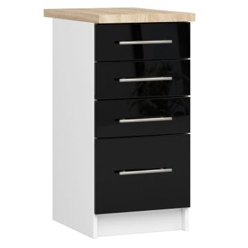 Keittiökaappi OLIWIA S40, 4 laatikkoa, valkoinen/musta, 40 × 85 × 46 cm