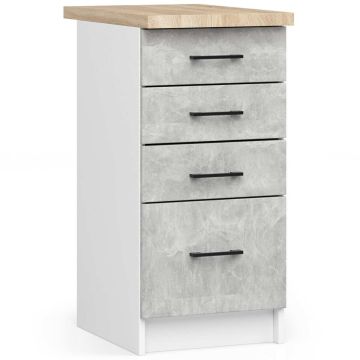 Keittiökaappi OLIWIA S40, 4 laatikkoa, valkoinen/harmaa, 40 × 85 × 46 cm