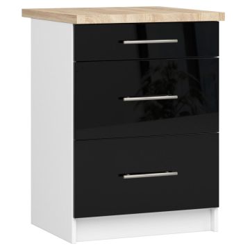 Кухонный шкаф OLIWIA S60, 3 ящика, белый/чёрный, 60 × 85 × 46 см