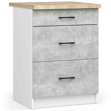 Keittiökaappi OLIWIA S60, 3 laatikkoa, valkoinen/harmaa, 60 × 85 × 46 cm