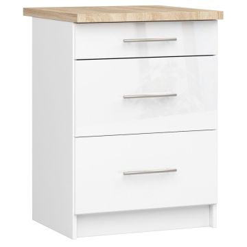 Keittiökaappi OLIWIA S60, 3 laatikkoa, Valkoinen, 60 × 85 × 46 cm
