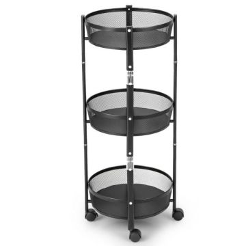 Kitchen trolley, 3-tier, Black, 38 × 38 × 87.5 cm