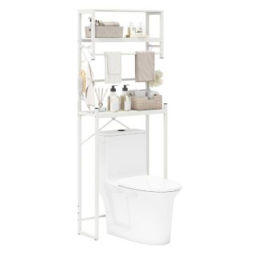 Bathroom shelf, 3 shelves, 3 hooks, White, 64 × 162 × 24 cm