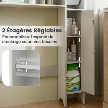 Bathroom cabinet, 2 adjustable shelves, White, 75.5 × 110 × 20 cm