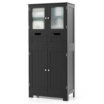 Bathroom cabinet, 4 doors, 2 drawers, Black, 60 × 128 × 30 cm
