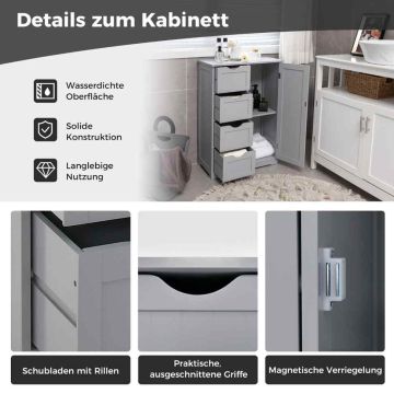 Bathroom cabinet, 4 drawers and doors, Grey, 56 × 82 × 30 cm