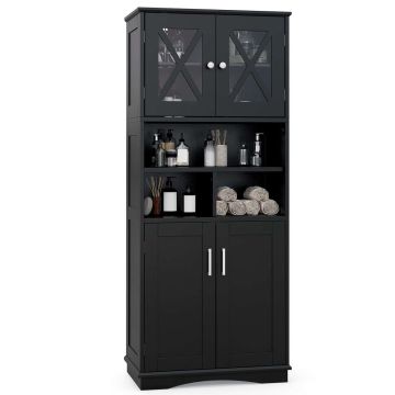 Bathroom cabinet, Tall, with acrylic doors, White/gray/black, 23.5 × 57 × 12 inches