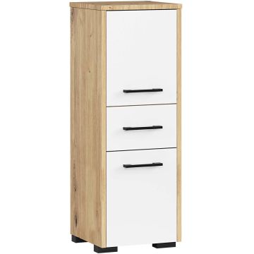 Kylpyhuonekaappi FIN, 2 ovea, 1 laatikko, ruskea/valkoinen, 30 × 85 × 30 cm
