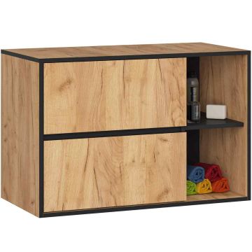 Kylpyhuonekaappi pesualtaan alle AKORD VAMI W90, 2 laatikkoa ja 2 avointa hyllyä, ruskea/musta, 90 × 60 × 45,5 cm