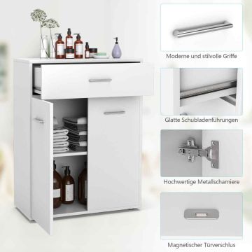 Bathroom cabinet, with doors and drawer, White, 60 × 82 × 29 cm