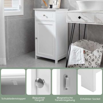 Bathroom cabinet, with a drawer and two shelves, White, 43.18 × 33.02 × 76.2 cm