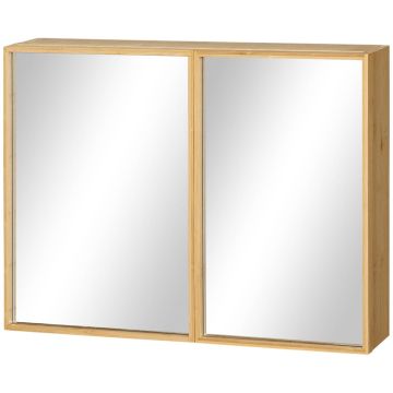 Шкафчик для ванной с зеркалом, навесной, 4 отделения, 65,2 × 14 × 50 см