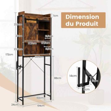 Bathroom cabinet above the toilet, 3 adjustable shelves, 64 × 24 × 172 cm