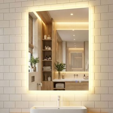 Bathroom mirror LED, Horizontal or vertical installation, Silver color, 80 × 60 × 3 cm