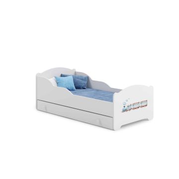 Детская кровать Michas с выдвижным ящиком и матрасом, 144 см x 75 см x 63 см, в форме самолета.
