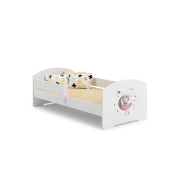 Детская кроватка Luk с матрасом и защитным бортиком, 144 см x 77 см x 56 см, "Принцесса" с луной.