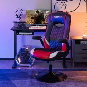 Gaming chair, Swivel, Black/white/red, 66 × 68 × 110–116 cm