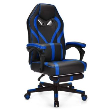 Gaming chair, With extendable footrest, Blue/red/yellow, 67 × 64 × 113–123 cm
