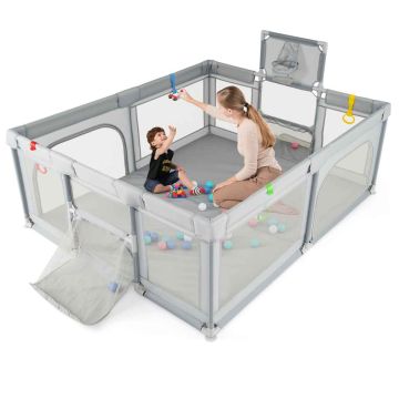 Playpen, 4 rings, 50 balls, Gray, 188 × 150 × 68 cm